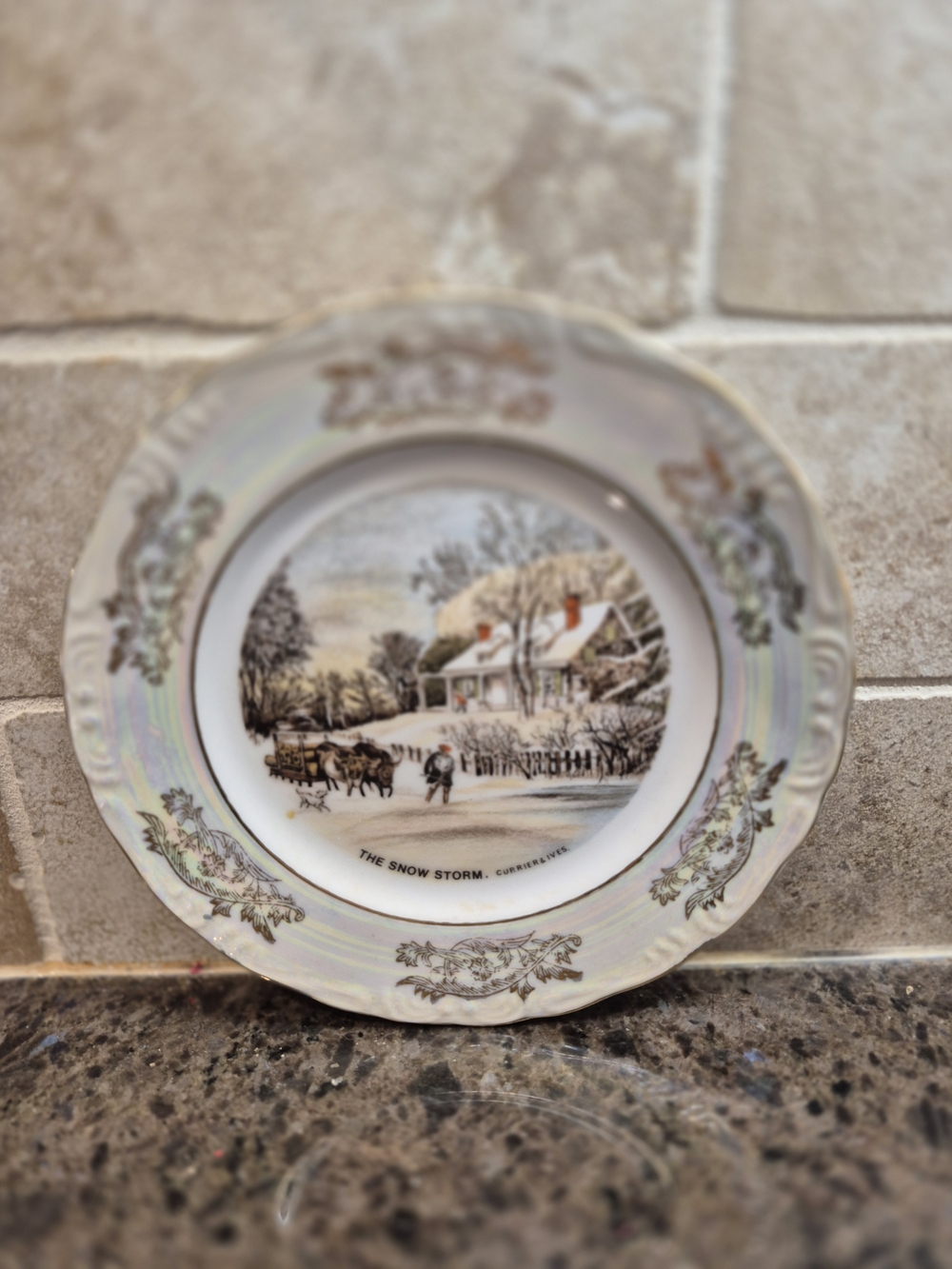 Vintage Collectible Plate Currier and Ives “Snow Storm” Four Seasons Japan